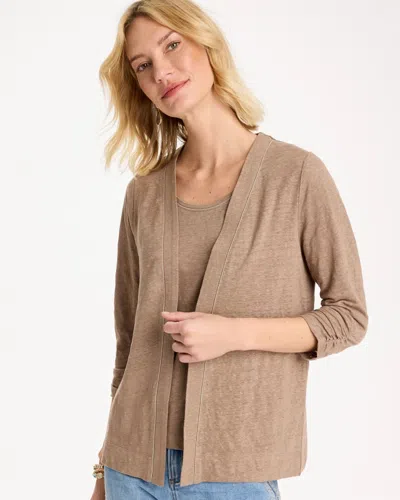 Chico's Linen Open Front Cardigan Sweater In Topaz Smoke In Brown