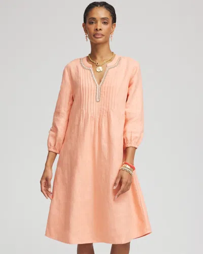Chico's Linen Pintuck 3/4 Sleeved Dress In Coral Blossom Size 16/18 |