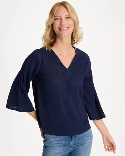 Chico's Linen Pleated Pintuck Tee In Blue