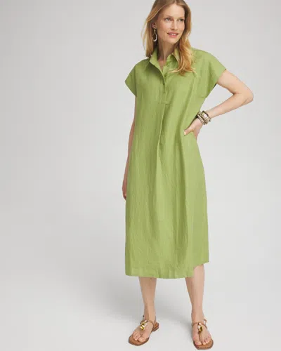 Chico's Linen Popover Sheath Dress In Spanish Moss Size 0 |  In Green