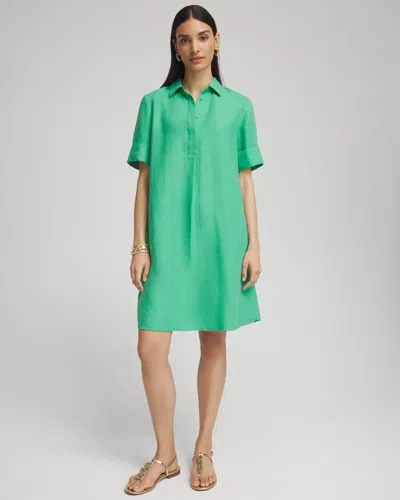 Chico's Linen Popover Shirt Dress In Grassy Green Size 14 |