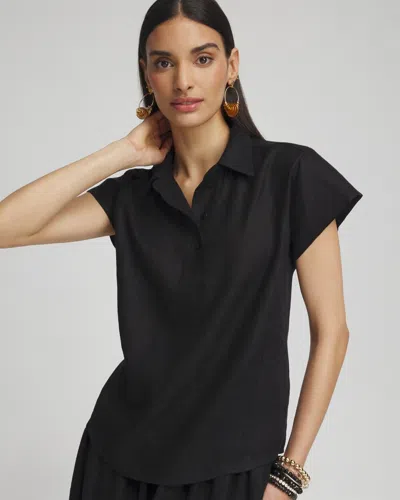 Chico's Linen Popover Top In Black Size Large |