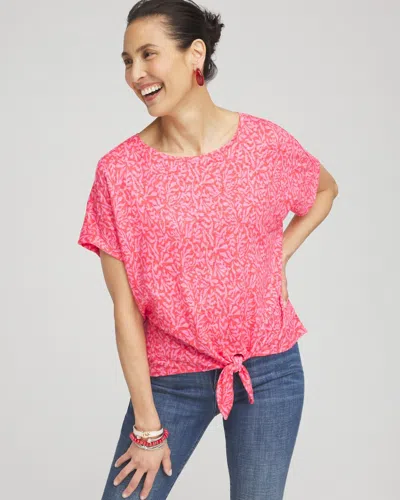 Chico's Linen Reef Tie Front T-shirt In Watermelon Punch Size Xs |