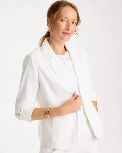 Chico's Linen Roll Sleeve Blazer In White