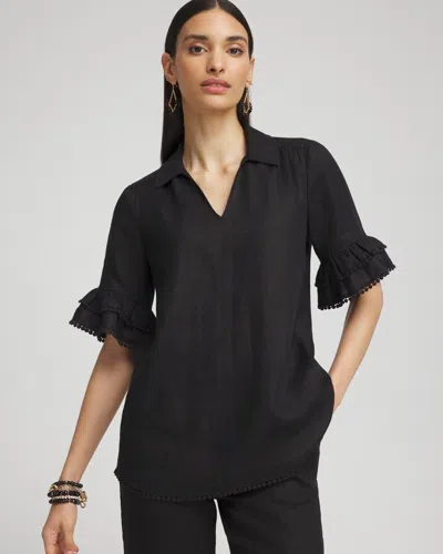 Chico's Linen Ruffle Sleeve Blouse In Black Size Xl |