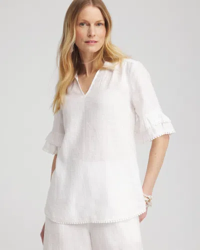 Chico's Linen Ruffle Sleeve Blouse In White Size Xl |