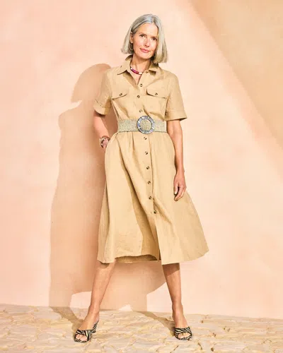 Chico's Linen Safari Shirtdress In Neutral In Multi