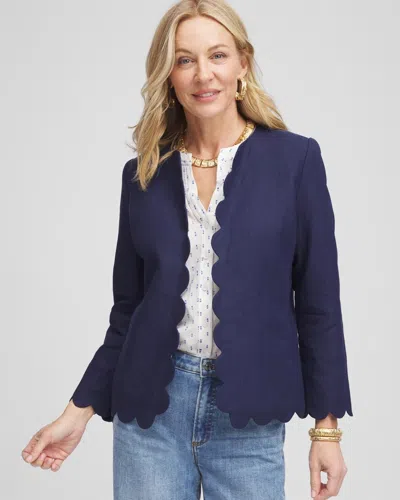 Chico's Linen Scallop-edged Jacket In Blue