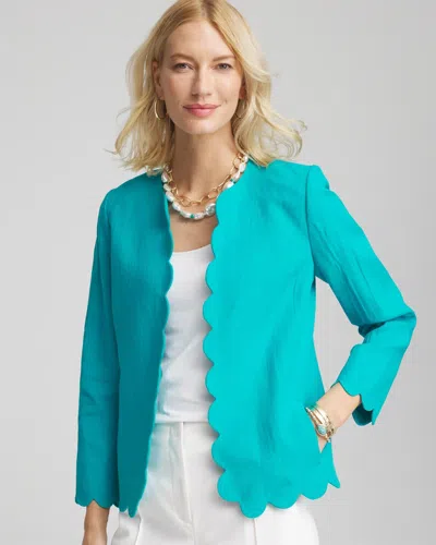 Chico's Linen Scallop-edged Jacket In Blue In Green
