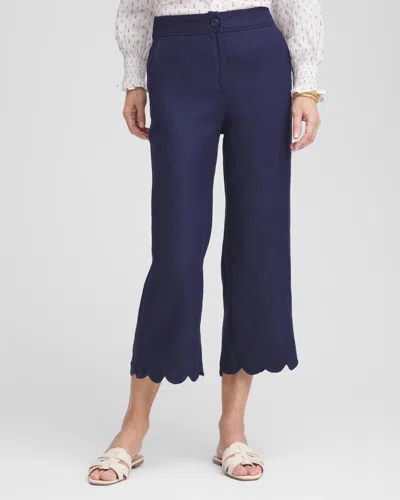 Chico's Linen Scallop Hem Crop Pants In Blue