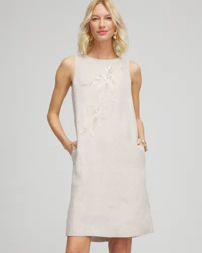 Chico's Linen Sleeveless Beaded Dress In Tan Size 20/22 |  In Oatmeal
