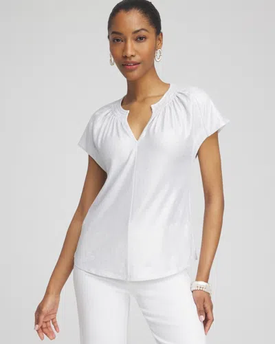 Chico's Linen Stretch Metallic T-shirt In White Size Xxl |