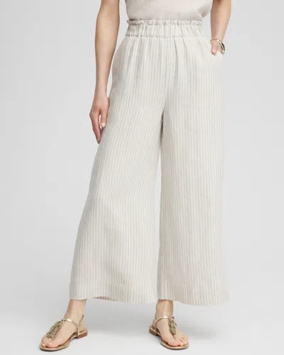 Chico's Linen Stripe Culotte Pants In Tan Size 10 |  In Beige