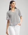 CHICO'S LINEN STRIPE LADDER LACE TEE IN WHITE SIZE 8/10 | CHICO'S