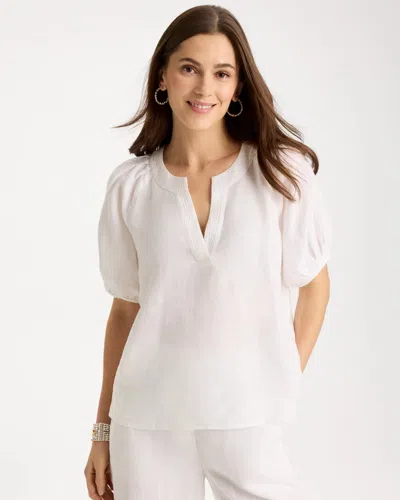 Chico's Linen Trapunto Popover Top In White
