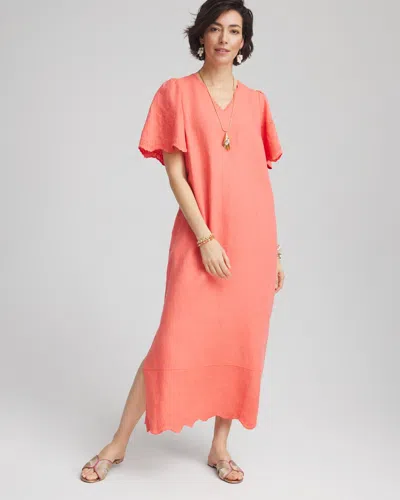 Chico's Linen V-neck Maxi Dress In Melon Mambo Size 16/18 |