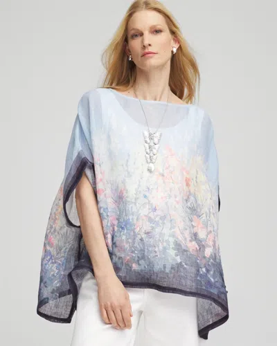 Chico's Linen Watercolor Boatneck Poncho In Blue