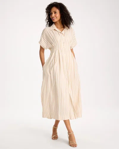 Chico's Linen-blend Metallic Striped Dress In White In Neutral