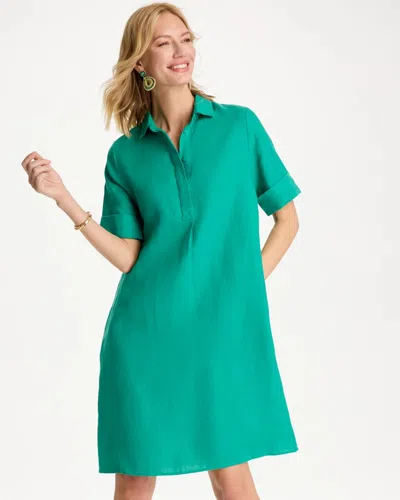 Chico's Linen-cotton Popover Dress In Topanga Green