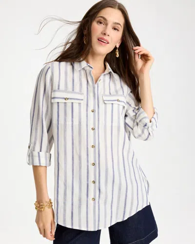 Chico's Linen-cotton Utility Tunic In Blue In Purple