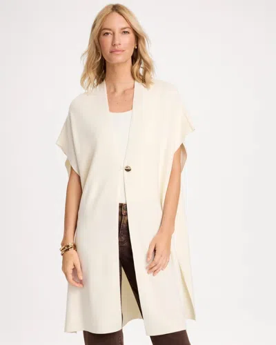 Chico's Long Button-front Ruana In White In Ecru