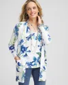 Chico's Long Floral Open-front Cardigan Sweater In White Size 12/14 |  In Alabaster