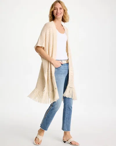 Chico's Long Knit Fringe Ruana In Cream In Neutral