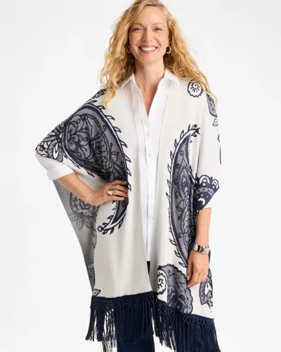 Chico's Long Knit Fringed Ruana In White