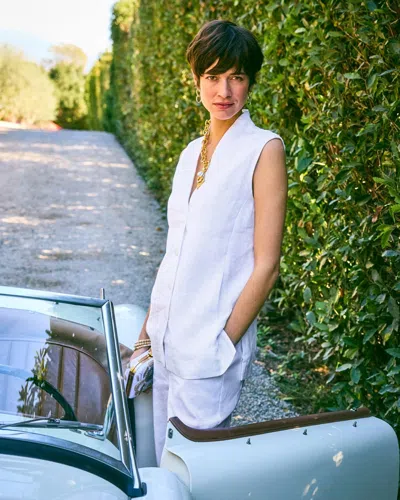 Chico's Long Linen Sleeveless Vest In White