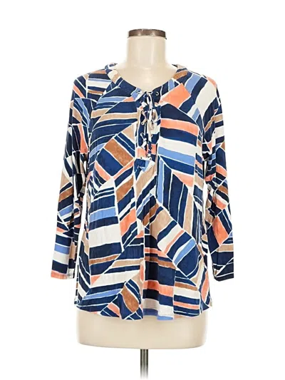 Pre-owned Chico's Long Sleeve Blouse In Blue