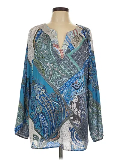 Pre-owned Chico's Long Sleeve Blouse In Blue