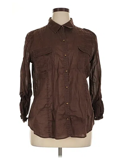 Pre-owned Chico's Long Sleeve Button Down Shirt In Brown