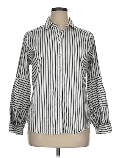 Pre-owned Chico's Long Sleeve Button Down Shirt In Silver