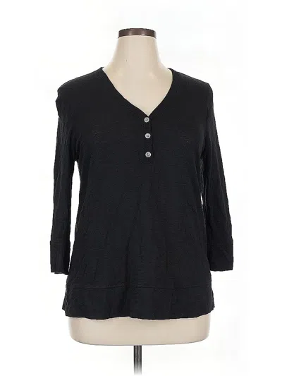 Pre-owned Chico's Long Sleeve Henley Shirt In Black