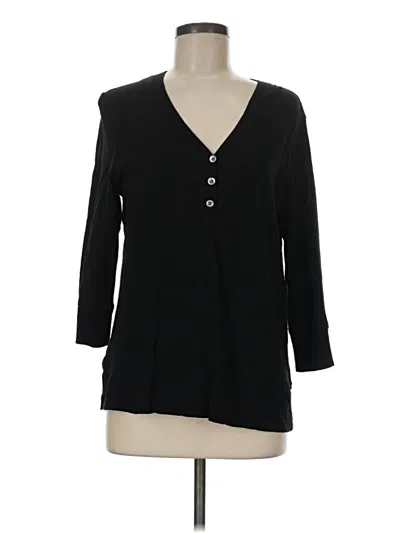 Pre-owned Chico's Long Sleeve Henley Shirt In Black