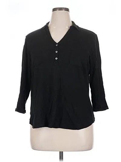 Pre-owned Chico's Long Sleeve Henley Shirt In Black