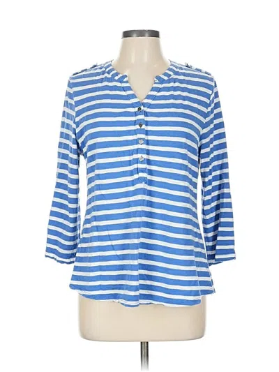 Pre-owned Chico's Long Sleeve Henley Shirt In Blue