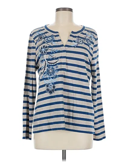 Pre-owned Chico's Long Sleeve Henley Shirt In Blue