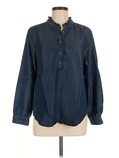 Pre-owned Chico's Long Sleeve Henley Shirt In Blue