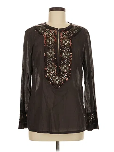 Pre-owned Chico's Long Sleeve Henley Shirt In Brown