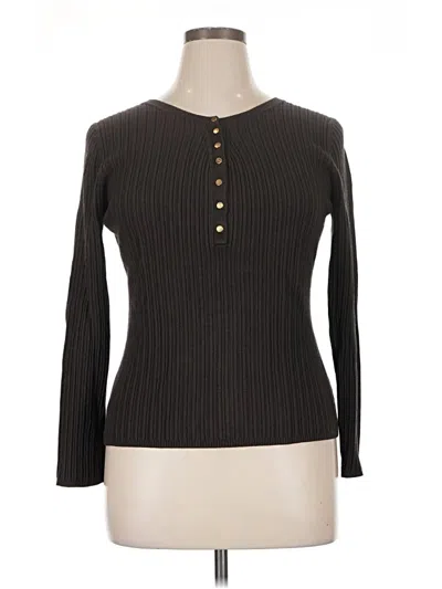 Pre-owned Chico's Long Sleeve Henley Shirt In Brown