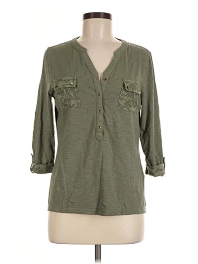 Pre-owned Chico's Long Sleeve Henley Shirt In Green