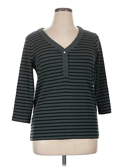 Pre-owned Chico's Long Sleeve Henley Shirt In Green