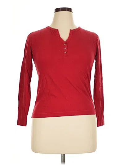 Pre-owned Chico's Long Sleeve Henley Shirt In Red