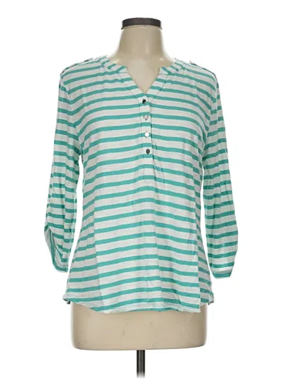 Pre-owned Chico's Long Sleeve Henley Shirt In Teal