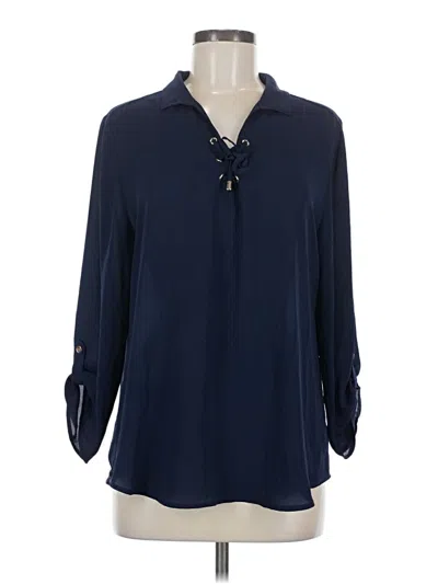 Pre-owned Chico's Long Sleeve Polo Shirt In Blue