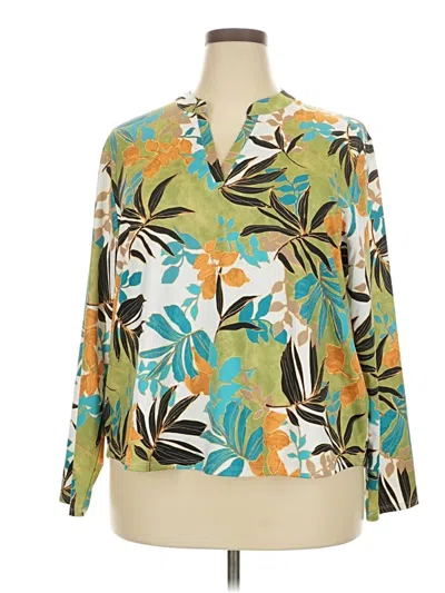 Pre-owned Chico's Long Sleeve Polo Shirt In Green