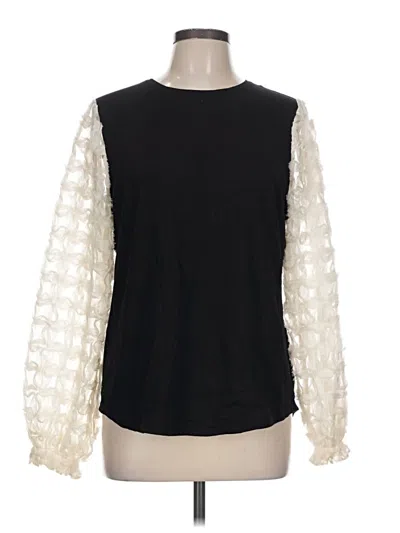 Pre-owned Chico's Long Sleeve Top Black Crew Neck Tops