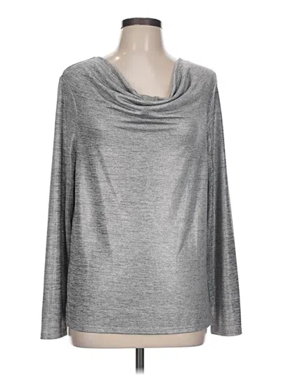 Pre-owned Chico's Long Sleeve Top Silver Metallic Pattern Cowl Neck Tops