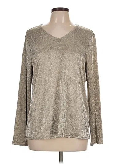 Pre-owned Chico's Long Sleeve Top Silver Metallic Pattern V-neck Tops